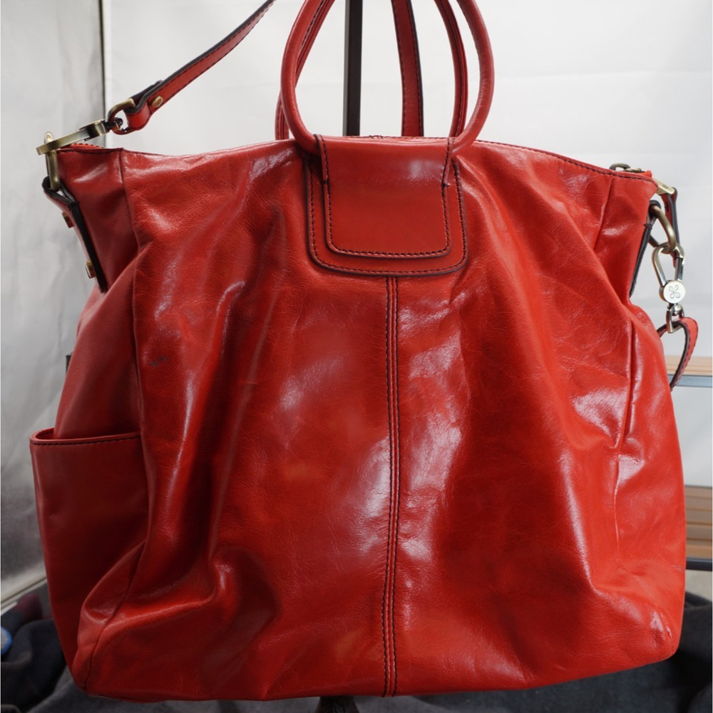 HOBO Sheila Large Satchel Crossbody Shoulder Bag Red Polished Leather Carryall - Picture 5 of 15